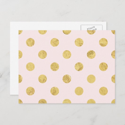 エレガントな金ゴールドホイルの水玉模様パターン-ピンク及び金ゴールド ポストカード (正面/裏面)