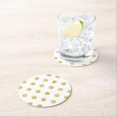 エレガントな金ゴールドホイルの水玉模様パターン-金ゴールド及び白 ラウンドペーパーコースター (インサイチュ)