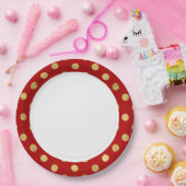 エレガントな金ゴールドホイルの水玉模様パターン-金ゴールド及び赤 ペーパープレート (パーティー)