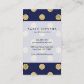 エレガントな金ゴールドホイルの水玉模様パターン-金ゴールド及び青 名刺 (裏面)