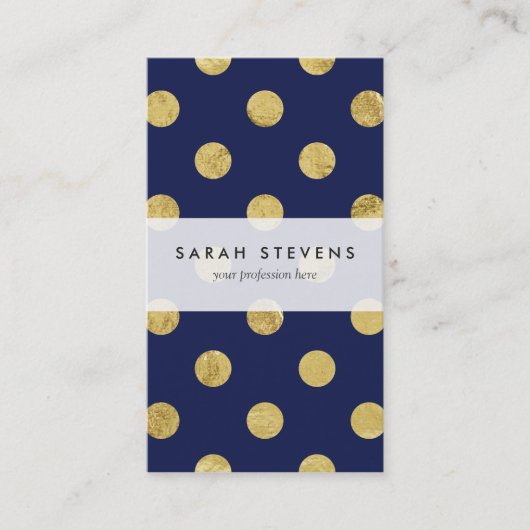 エレガントな金ゴールドホイルの水玉模様パターン-金ゴールド及び青 名刺 (正面)