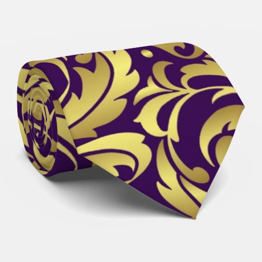エレガントな金ゴールド及び紫色のダマスク織の父の日のタイ ネクタイ (ロール)