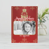 エレガントな金ゴールド及び赤いくるみ割りの休日の写真カード シーズンカード (スタンド正面)