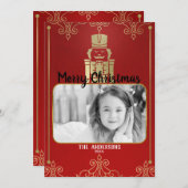 エレガントな金ゴールド及び赤いくるみ割りの休日の写真カード シーズンカード (正面/裏面)