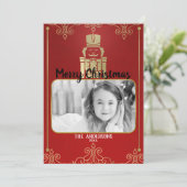 エレガントな金ゴールド及び赤いくるみ割りの休日の写真カード シーズンカード (スタンド正面)
