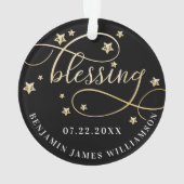 エレガントな金ゴールド及び黒い星|のベビーの初めてのクリスマス オーナメント (裏面)