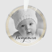 エレガントな金ゴールド及び黒い星|のベビーの初めてのクリスマス オーナメント (正面)