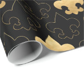 エレガントな金ゴールド及び黒い（紋章の）フラ・ダ・リの包装紙 ラッピングペーパー (ロールコーナー)