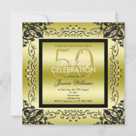 エレガントな金ゴールド及び黒人女性の第50誕生日 招待状