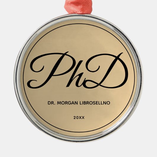 エレガントな金ゴールド名PhD卒業 メタルオーナメント (正面)