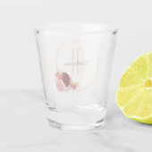 エレガントな金ゴールド幾何学的な花フレームのモノグラム ショットグラス (裏面)