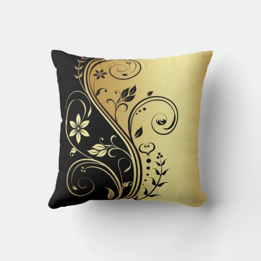 エレガントな金ゴールド花スクロール黒の枕 クッション (裏面)