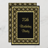 エレガントな金ゴールド、ダイヤモンドの宝石の第75誕生日 招待状 (正面/裏面)