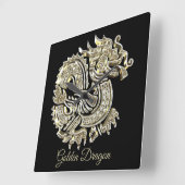 エレガントな金ドラゴンの黒および金ゴールドは名前を加えます スクエア壁時計 (傾斜)