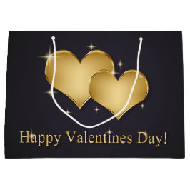 エレガントな金ハートの名前-バレンタインデー ラージペーパーバッグ