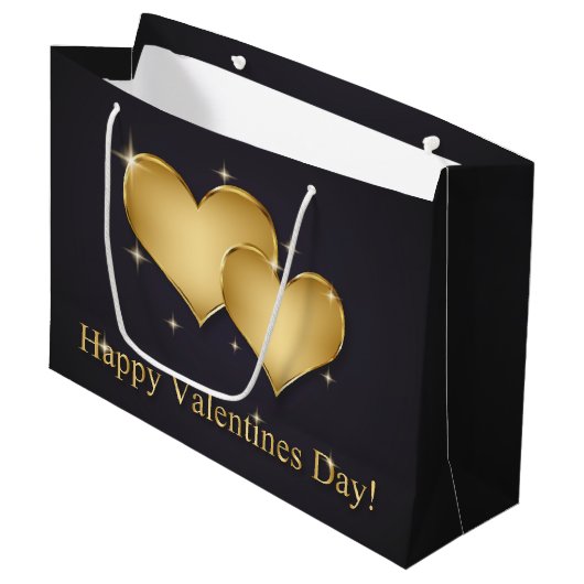 エレガントな金ハートの名前-バレンタインデー ラージペーパーバッグ (正面アングル)