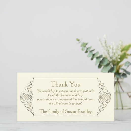 エレガントな金フレームの悔やみや弔慰は感謝していしています サンキューカード (スタンド正面)