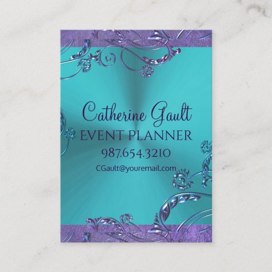 エレガントな金属花柄 名刺 (正面)