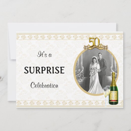 エレガントな金第50記念日のパーティの招待状 招待状 (正面)