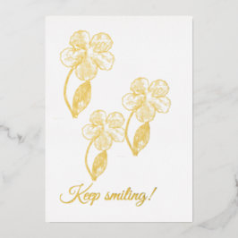 エレガントな金箔「Keep Smiling」フラワーインビテーション 箔招待状