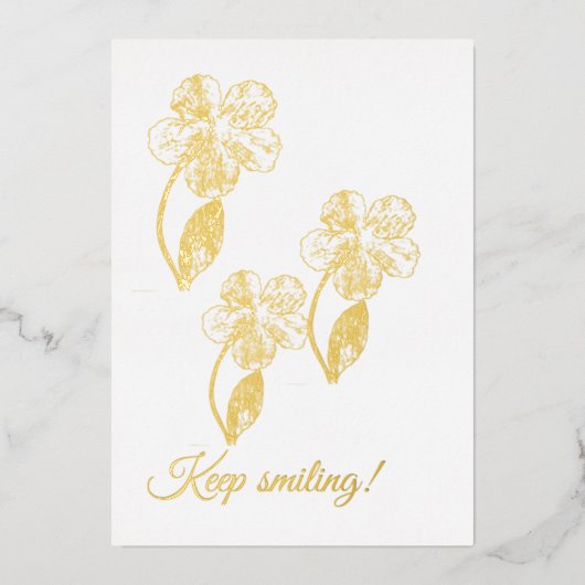 エレガントな金箔「Keep Smiling」フラワーインビテーション 箔招待状 (正面)