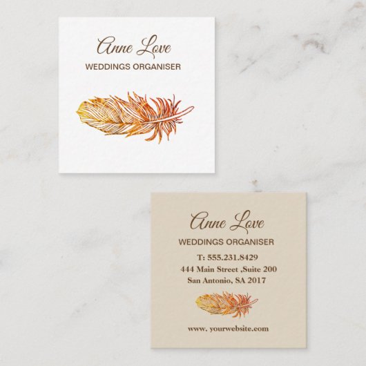 エレガントな金羽の正方形の名刺 スクエア名刺 (正面/裏面)