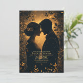 エレガントな金色の背景のロマンチックなシルエット 招待状 (スタンド正面)