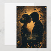 エレガントな金色の背景のロマンチックなシルエット 招待状 (正面/裏面)