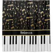 エレガントな金音楽はピアノ鍵に注意します シャワーカーテン (正面)