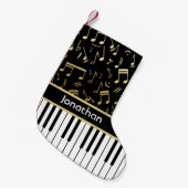 エレガントな金音楽はピアノ鍵に注意します スモールクリスマスストッキング (正面 (吊り時))