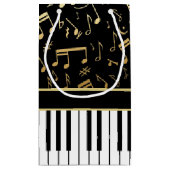 エレガントな金音楽はピアノ鍵に注意します スモールペーパーバッグ (裏面)