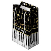 エレガントな金音楽はピアノ鍵に注意します スモールペーパーバッグ (正面アングル)