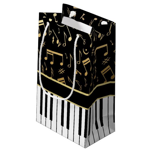 エレガントな金音楽はピアノ鍵に注意します スモールペーパーバッグ (裏面アングル)