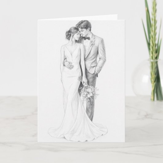 エレガントな鉛筆画の結婚式招待状 カード (正面)
