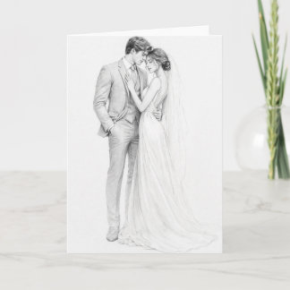 エレガントな鉛筆画の結婚式招待状 カード