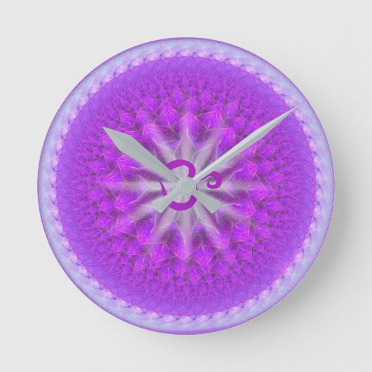 エレガントな銀および紫色の王冠のチャクラの時間 ラウンド壁時計 (正面)