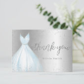 エレガントな銀と輝きの青いドレスのキンセアニエラ サンキューカード (スタンド正面)