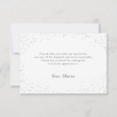 エレガントな銀と輝きの青いドレスのキンセアニエラ サンキューカード (裏面)