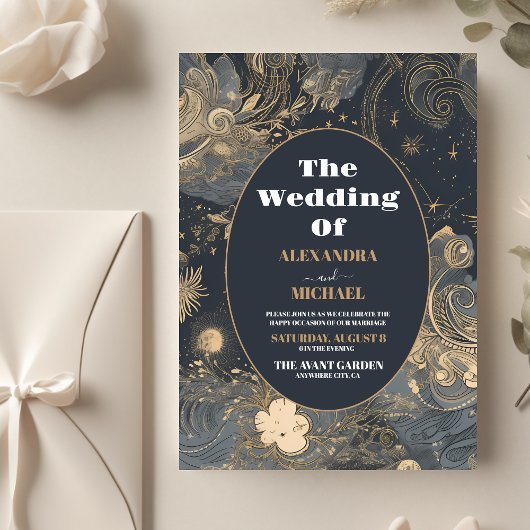 エレガントな銀と金の天体ウェディング チラシ