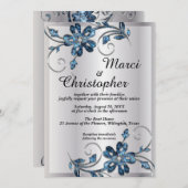 エレガントな銀と青の結婚式招待状 招待状 (正面/裏面)