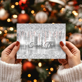 エレガントな銀のドリッピンググリッターのモノグラム サンキューカード