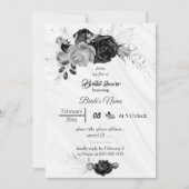 エレガントな銀灰色と黒の花の ブライダルシャワー 招待状 (正面)
