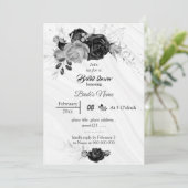 エレガントな銀灰色と黒の花の ブライダルシャワー 招待状 (スタンド正面)