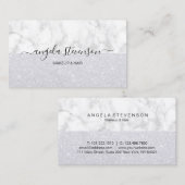 エレガントな銀製のグリッターの白い大理石の化粧及び毛 名刺 (正面/裏面)