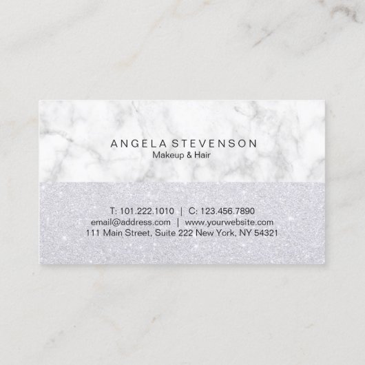 エレガントな銀製のグリッターの白い大理石の化粧及び毛 名刺 (裏面)