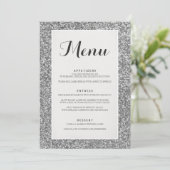 エレガントな銀製のグリッターの結婚式メニューカード メニュー (スタンド正面)