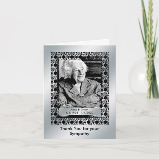 エレガントな銀製の写真はあなたの悔やみや弔慰のために感謝していしています サンキューカード (正面)