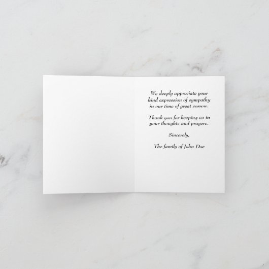 エレガントな銀製の写真はあなたの悔やみや弔慰のために感謝していしています サンキューカード (内部)