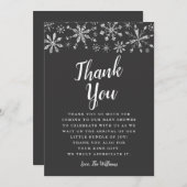 エレガントな銀製の冬の不思議の国のベビーシャワー サンキューカード (正面/裏面)