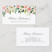 エレガントな銀製の水彩画のピンクの赤面の白の花柄 名刺 (正面/裏面)